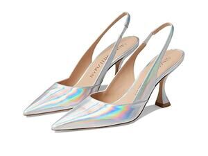 Stuart Weitzman Womens Xcurve 85 Slingback Heels US 6.5 Silver Sling Back NWOB